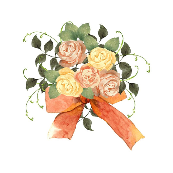 Watercolor Floral, Colorful Rose Bouquet Panel - White - ineedfabric.com
