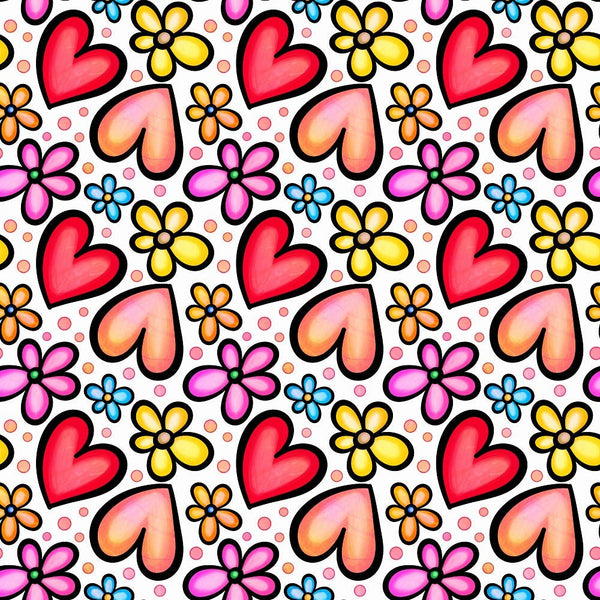 Watercolor Floral Hearts Collage 11 Fabric - ineedfabric.com