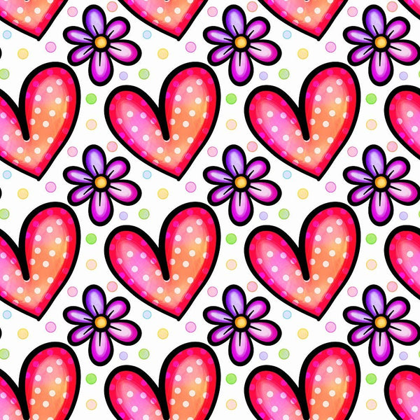 Watercolor Floral Hearts Collage 12 Fabric - ineedfabric.com
