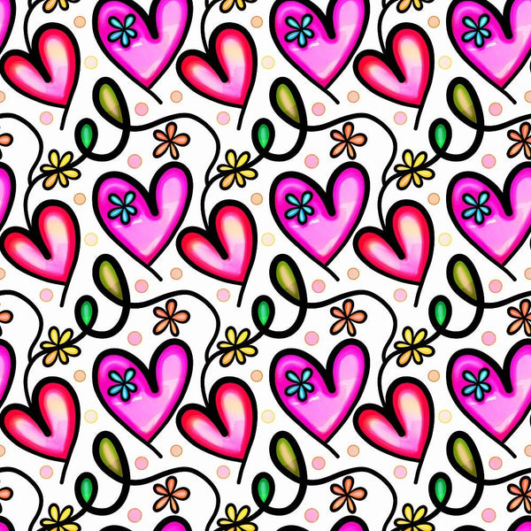 Watercolor Floral Hearts Collage 4 Fabric - ineedfabric.com