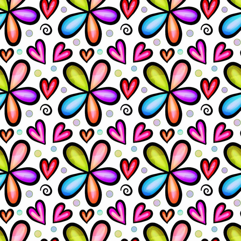 Watercolor Floral Hearts Collage 5 Fabric - ineedfabric.com