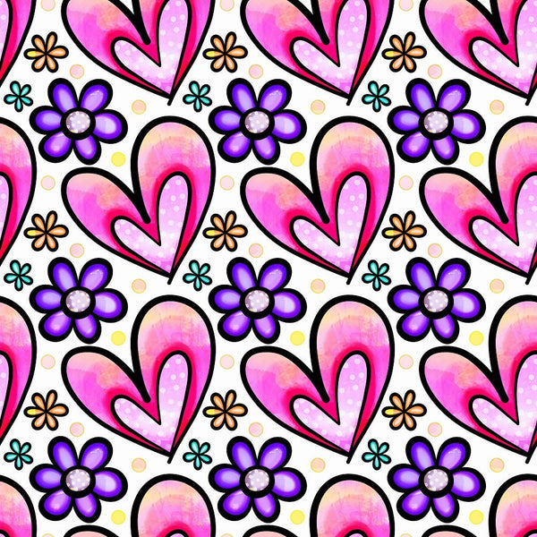 Watercolor Floral Hearts Collage 6 Fabric - ineedfabric.com