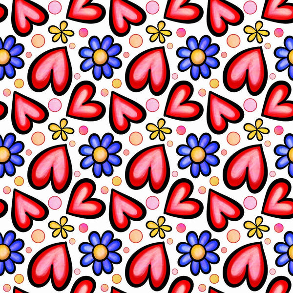 Watercolor Floral Hearts Collage 7 Fabric - ineedfabric.com