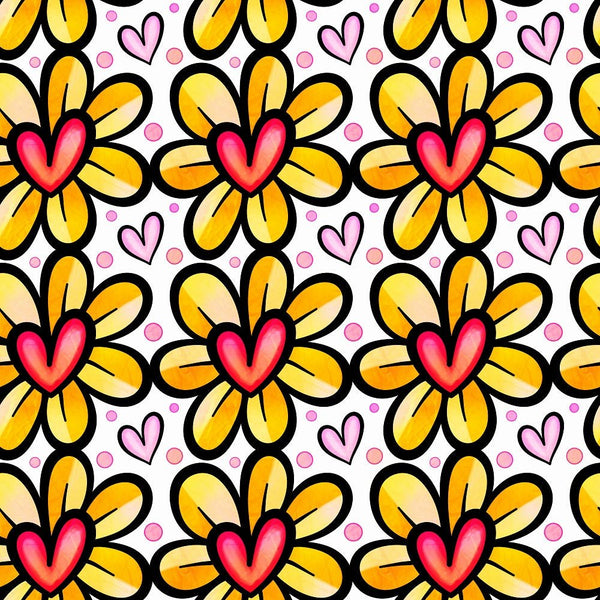 Watercolor Floral Hearts Collage 9 Fabric - ineedfabric.com