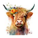 Watercolor Floral Highland Cow 1 Fabric Panel - ineedfabric.com