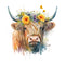 Watercolor Floral Highland Cow 14 Fabric Panel - ineedfabric.com