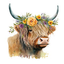 Watercolor Floral Highland Cow 9 Fabric Panel - ineedfabric.com