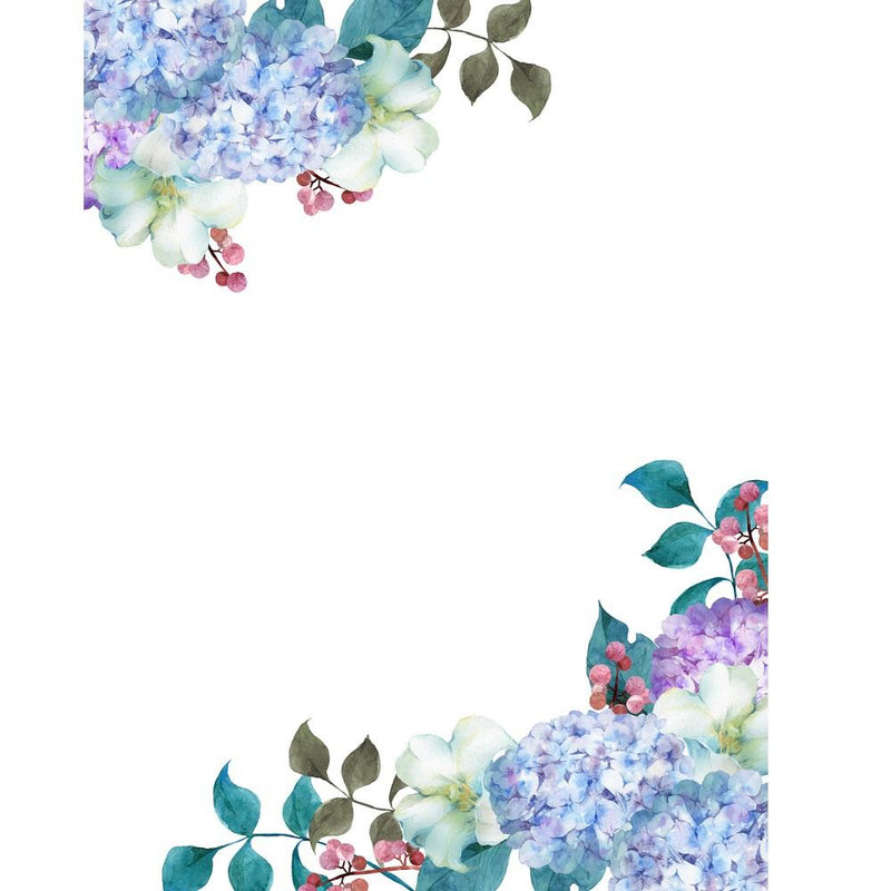Watercolor Floral, Hydrangea And Lilly Fabric Panel - White - ineedfabric.com