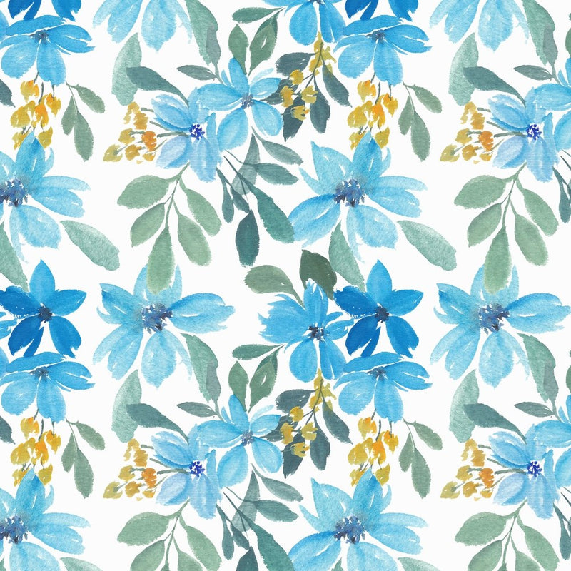 Watercolor Floral Petal Pattern Fabric - Blue - ineedfabric.com