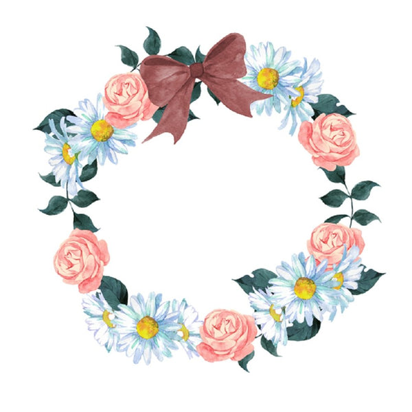 Watercolor Floral, Rose And Daisy Wreath Fabric Panel - White - ineedfabric.com