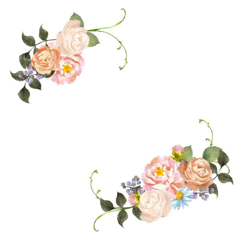Watercolor Floral, Rose And Peony Bouquet Fabric Panel - White - ineedfabric.com