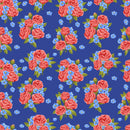 Watercolor Floral Rose Bouquet Fabric - Blue - ineedfabric.com