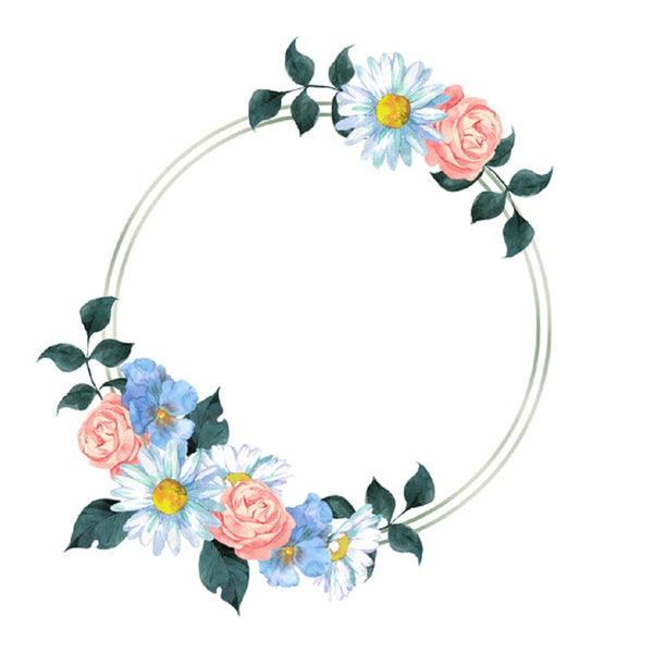 Watercolor Floral, Spring Flower Wreath Fabric Panel - White - ineedfabric.com