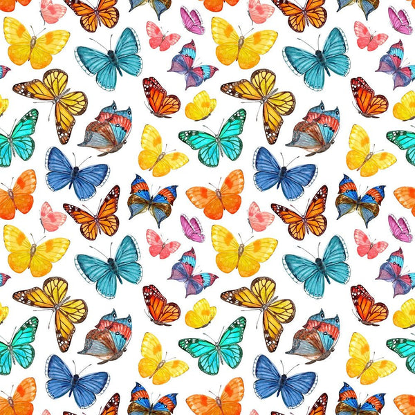 Watercolor Flying Butterflies Fabric - ineedfabric.com