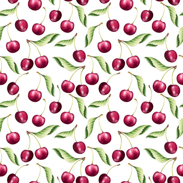 Watercolor Fresh Cherries Fabric - ineedfabric.com