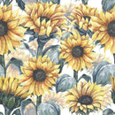 Watercolor Fully Bloomed Sunflowers Fabric - ineedfabric.com