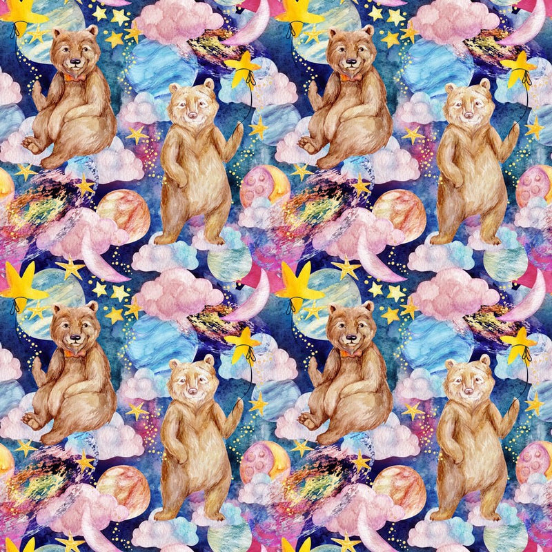 Watercolor Galaxy Bear in Bow Tie Fabric - ineedfabric.com