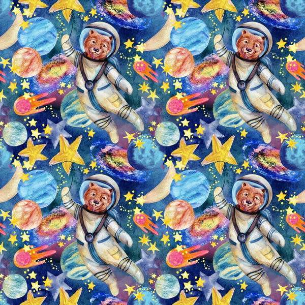 Watercolor Galaxy Bear in Spacesuit Fabric - ineedfabric.com