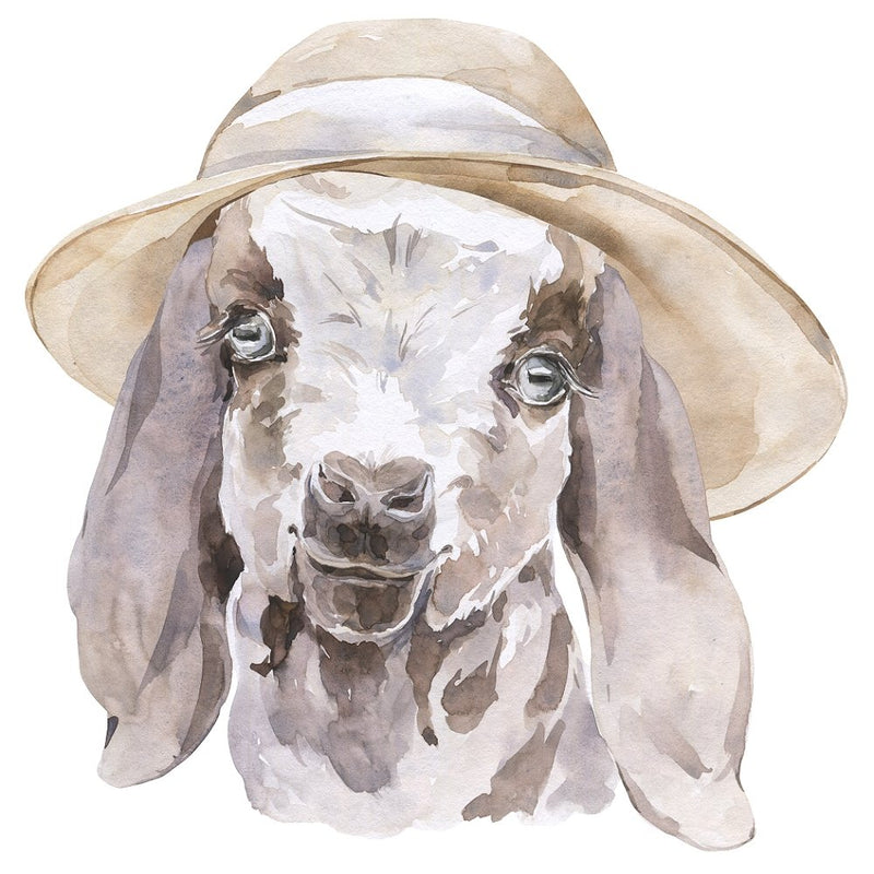 Watercolor Goatling in Hat Fabric Panel - ineedfabric.com