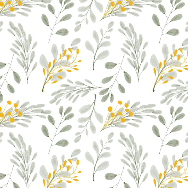 Watercolor Gold Leaf Foliage Fabric - Gray - ineedfabric.com