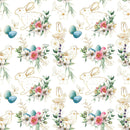 Watercolor Golden Rabbit & Birds Fabric - ineedfabric.com