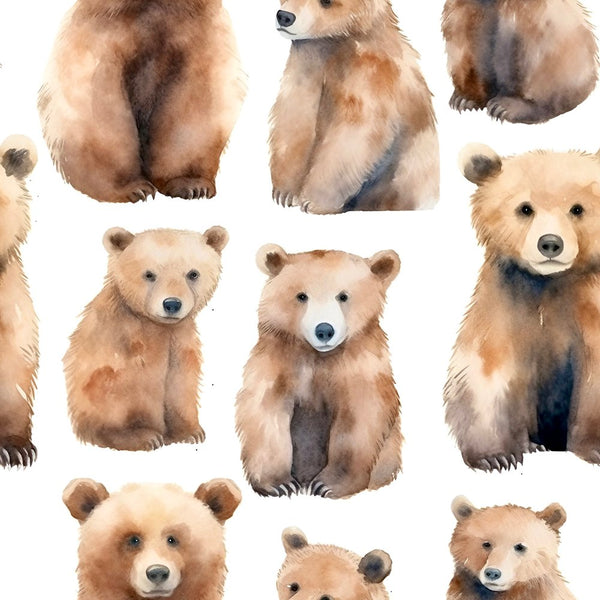 Watercolor Grizzly Bears Fabric - ineedfabric.com