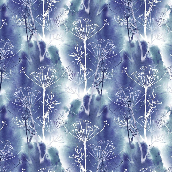 Watercolor Grunge Dill Flowers Fabric - Dark Blue - ineedfabric.com