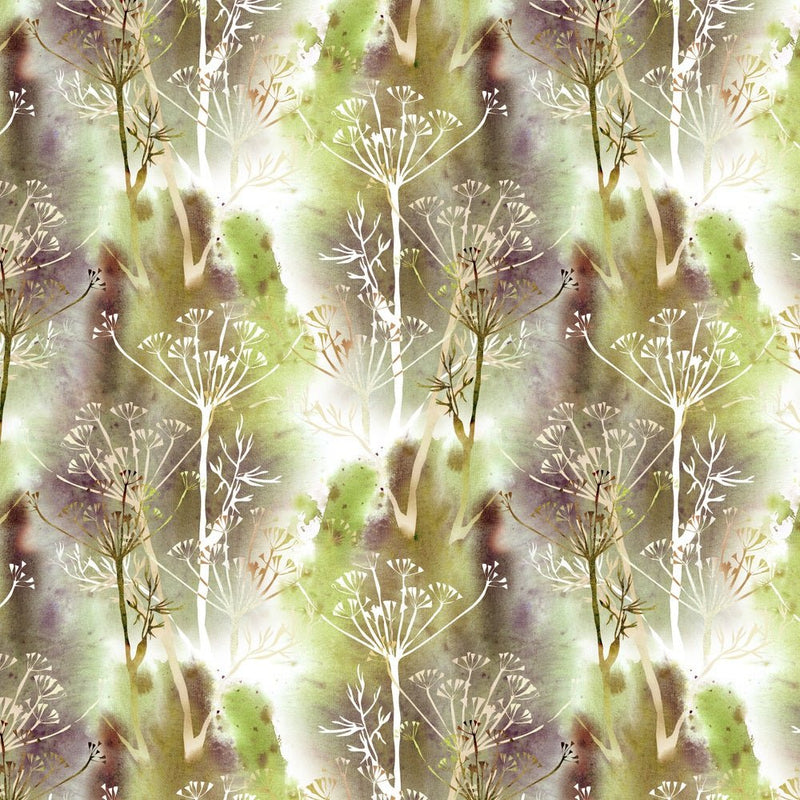 Watercolor Grunge Dill Flowers Fabric - Green/Brown - ineedfabric.com
