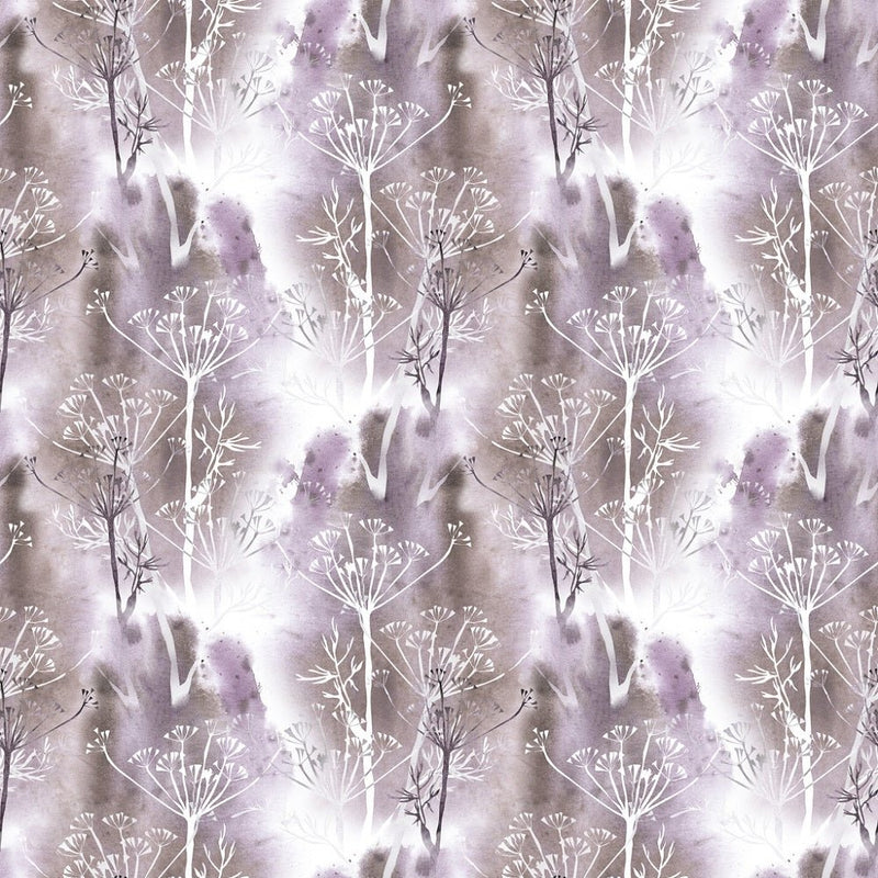 Watercolor Grunge Dill Flowers Fabric - Purple/Gray - ineedfabric.com