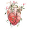 Watercolor Heart Overgrown With Flowers Fabric Panel - ineedfabric.com