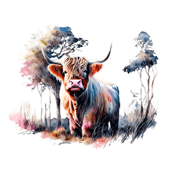 Watercolor Highland Cow Portrait Fabric Panel - ineedfabric.com