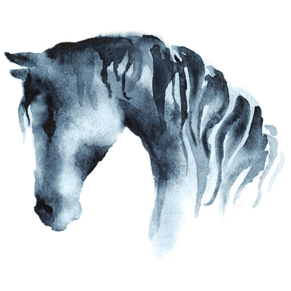 Watercolor Horse Head Fabric Panel - Blue - ineedfabric.com