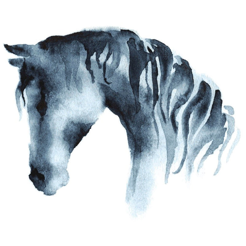 Watercolor Horse Head Fabric Panel - Blue - ineedfabric.com