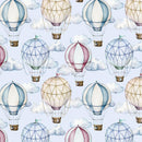 Watercolor Hot Air Balloons & Clouds Fabric - Blue - ineedfabric.com