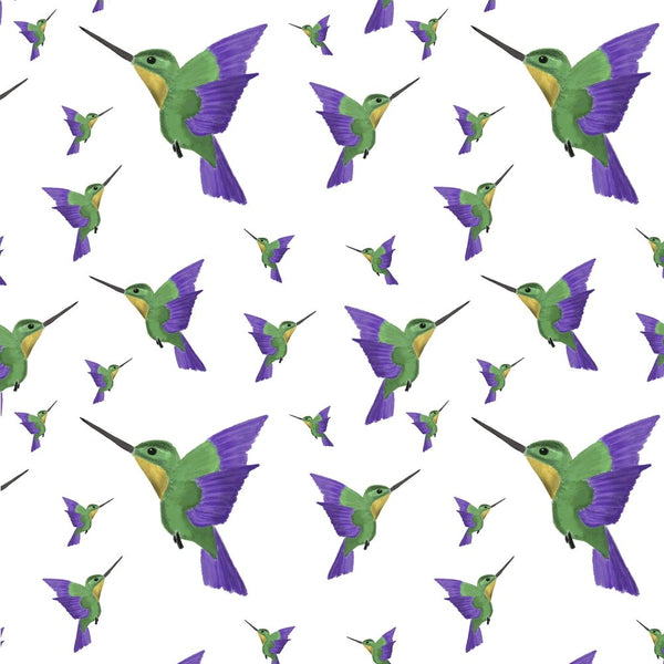 Watercolor Hummingbird Fabric - White - ineedfabric.com