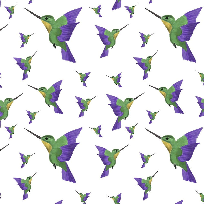 Watercolor Hummingbird Fabric - White - ineedfabric.com