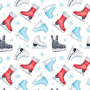Watercolor Ice Skates & Snowflakes Fabric - ineedfabric.com