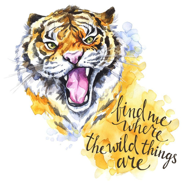Watercolor Inspirational Roaring Tiger Fabric Panel - ineedfabric.com
