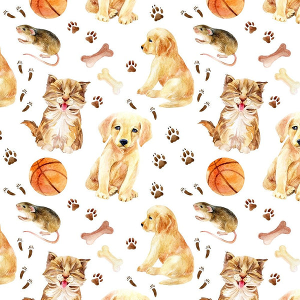 Watercolor Kitten, Mouse, & Puppy Fabric - ineedfabric.com