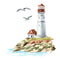 Watercolor Lighthouse Fabric Panel - Multi - ineedfabric.com