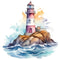 Watercolor Lighthouse Scene 1 Fabric Panel - ineedfabric.com