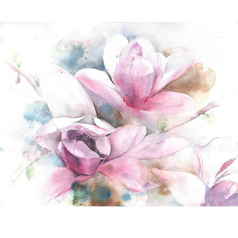 Watercolor Magnolia Flower Fabric Panel - ineedfabric.com