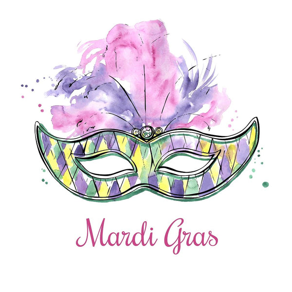 Watercolor Mardi Gras Mask Fabric Panel - ineedfabric.com