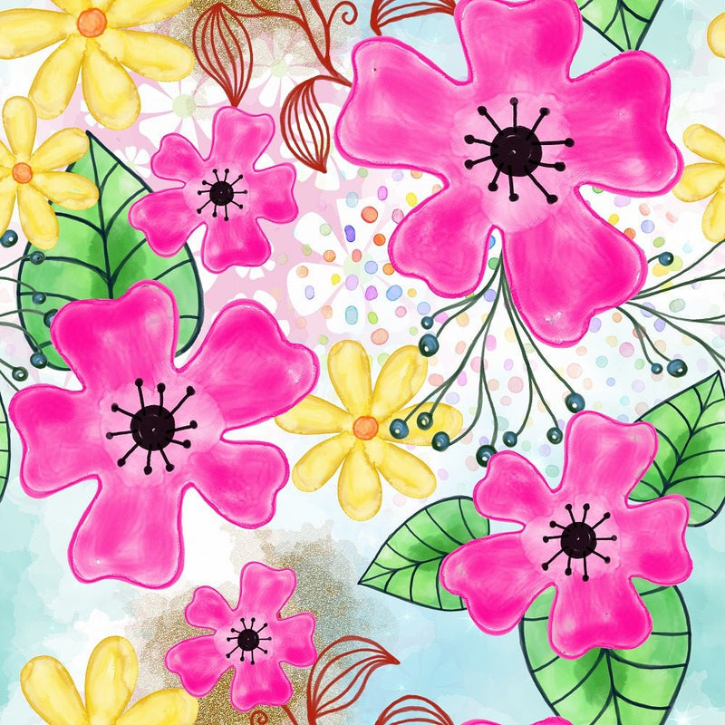 Watercolor Mixed Floral Collage 1 Fabric - ineedfabric.com