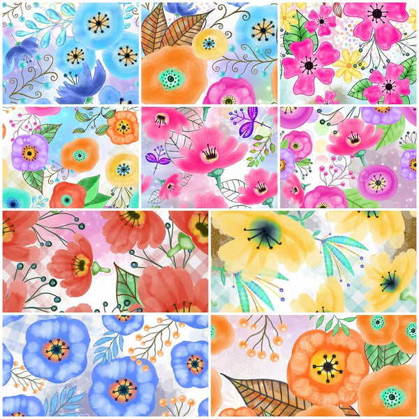 Watercolor Mixed Floral Collage Charm Pack - 10 Pieces - ineedfabric.com