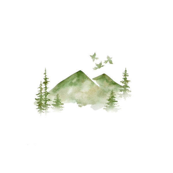 Watercolor Mountain Peaks Fabric Panel - Green - ineedfabric.com
