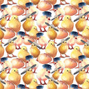 Watercolor Packed Chickens Wearing Hats Fabric - ineedfabric.com