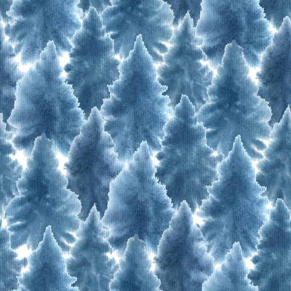 Watercolor Packed Fir Trees Fabric - Blue - ineedfabric.com