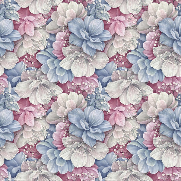 Watercolor Packed Hydrangea Flowers Fabric - Blue/Purple - ineedfabric.com