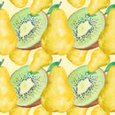 Watercolor Packed Pears & Kiwis Fabric - ineedfabric.com